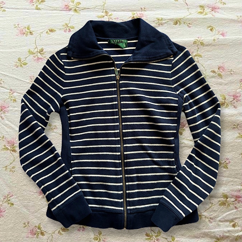 🏇 Ralph Lauren Zip Up Navy Striped Jacket